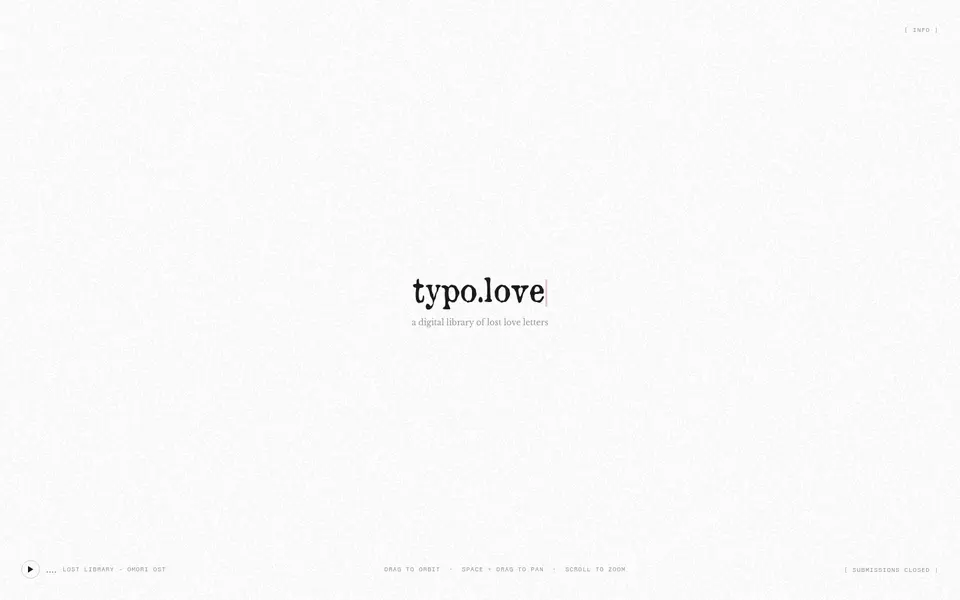 typo.love: The wheel zooms the 3D space, a drag orbits it and space + drag pans it
