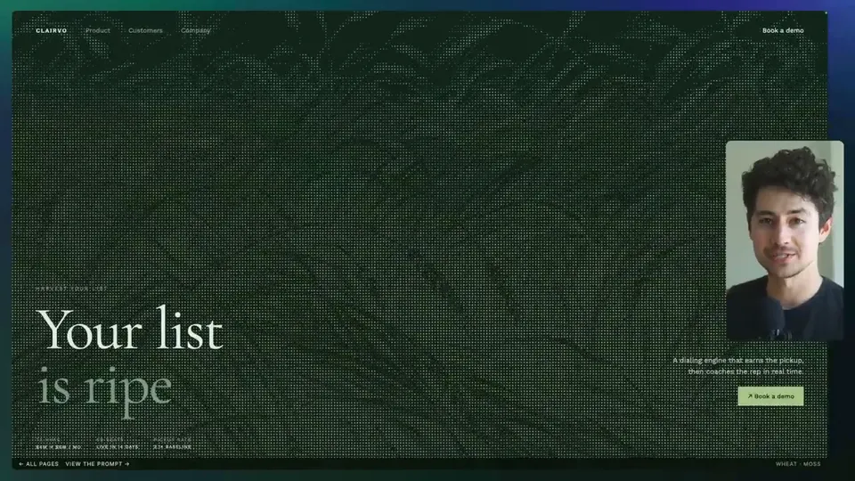The Viral $1 Website Effect That Looks Like $10K at 0:04: Wheat · moss: the finished hero